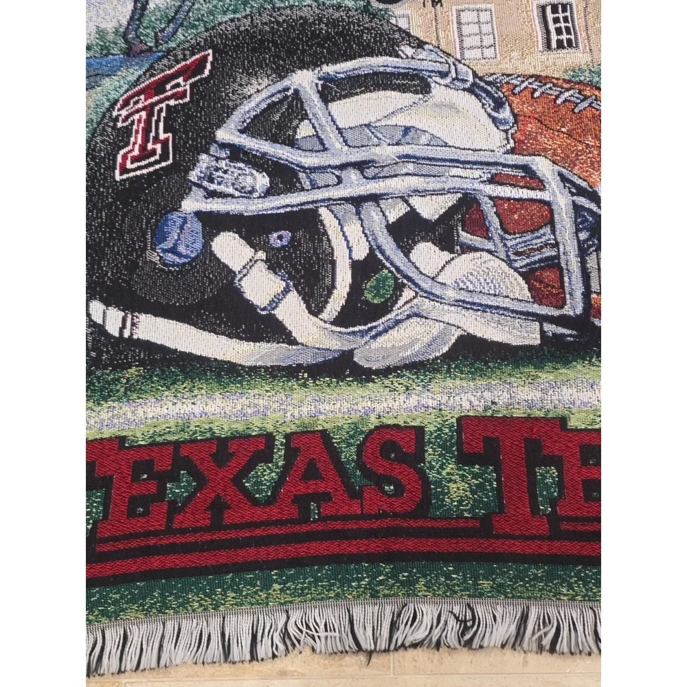 Vtg Texas Tech University Tapestry Blanket Masked Rider Football Campus‎ 48